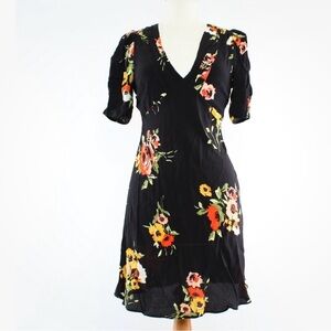 Free People Black Floral Wrap Mini Dress